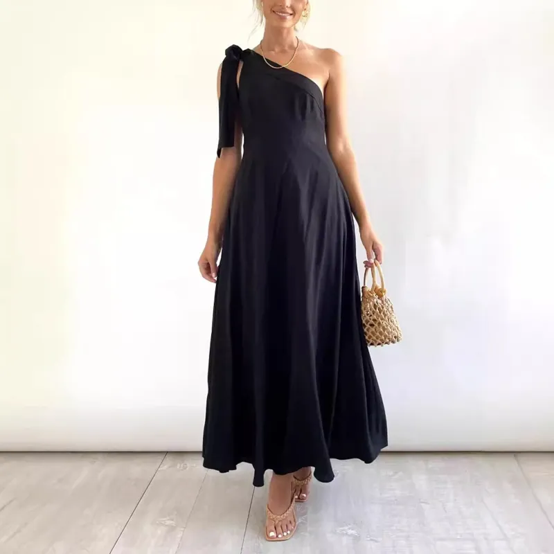 Black Tie-Bow One-Shoulder Dress sold by Zulily