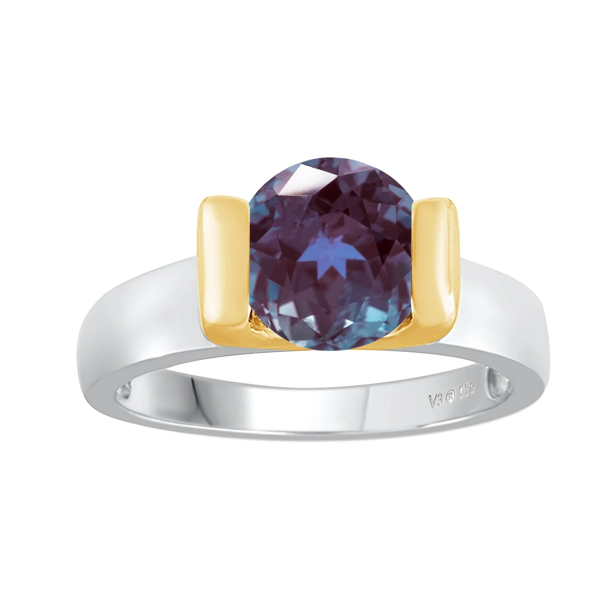 Two Tone 2.20CT Color Changing Alexandrite Solitaire Sterling Silver Ring for Women sold by Zulily