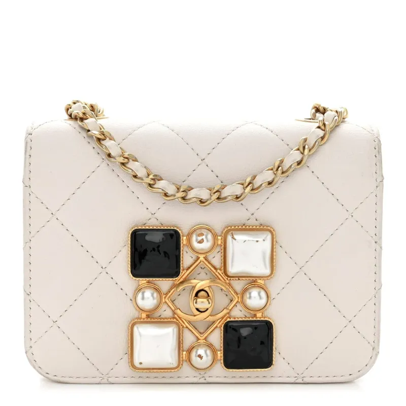 Chanel Calfskin Quilted Crystal Pearl Mini Flap Bag White (Pre-Owned) sold by Zulily