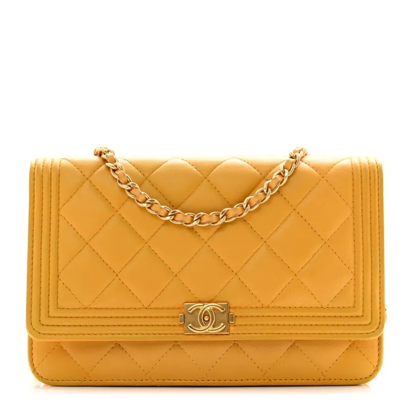 Chanel Lambskin Quilted Boy Wallet On Chain WOC Yellow (Pre-Owned) sold by Zulily