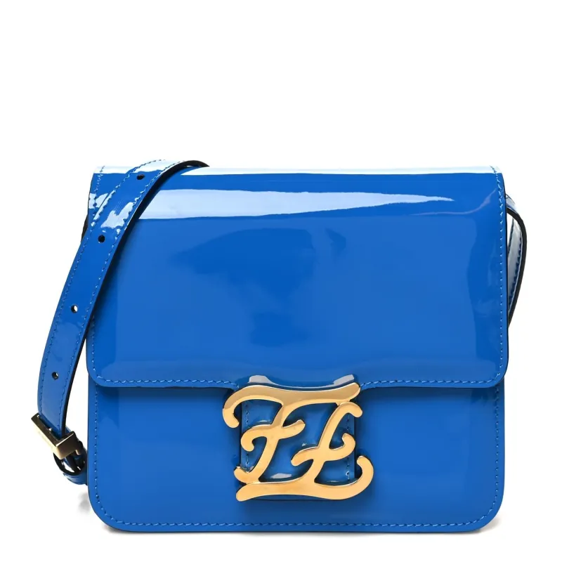 Fendi Vitello Vernice Mou Karligraphy Crossbody Bag Bluette (Pre-Owned) sold by Zulily