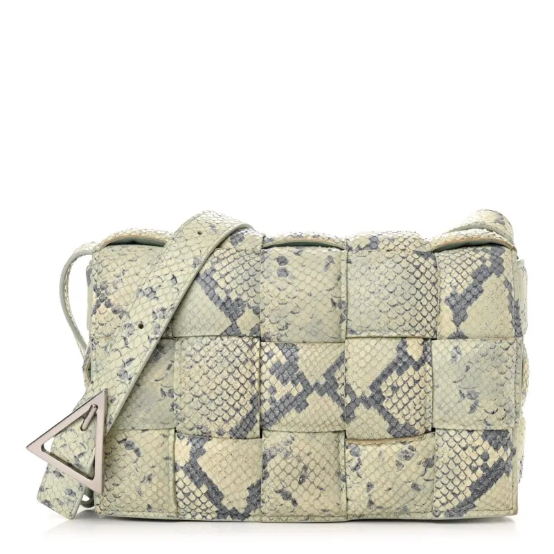 Bottega Veneta Goatskin Python Embossed Padded Cassette Crossbody Bag Dew Black Sil sold by Zulily