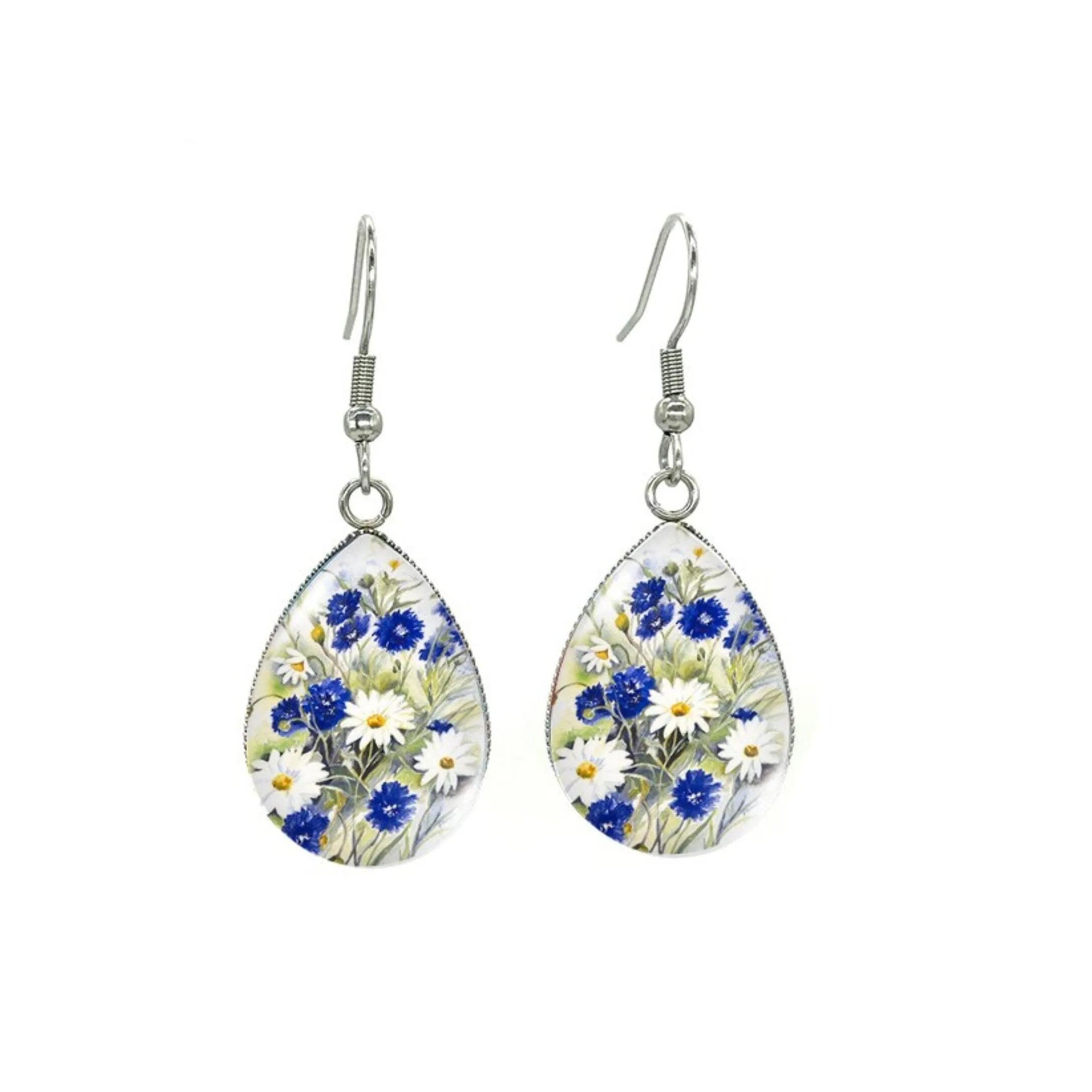 Blue White Wild Flowers Silvertone Teardrop Drop Earrings - Blue White Wild Flowers sold by Zulily