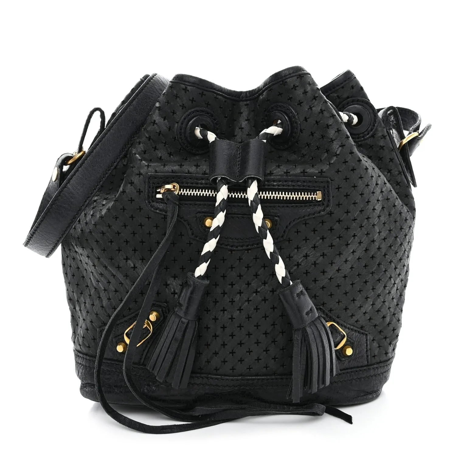 Balenciaga Agneau Classic Gold Hardware Perforated Cross Mini Pampille Black (Pre-O sold by Zulily