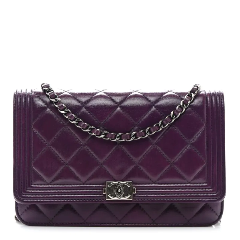 Chanel Lambskin Quilted Boy Wallet On Chain WOC Blue (Pre-Owned) sold by Zulily