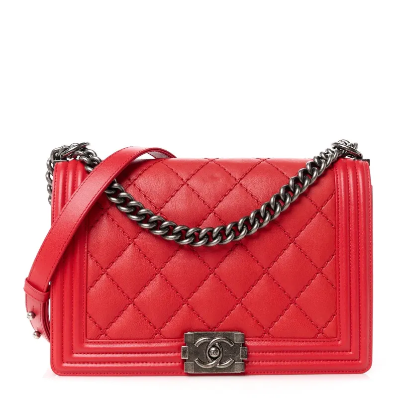 Chanel Calfskin Double Stitch New Medium Boy Flap Red (Pre-Owned) sold by Zulily