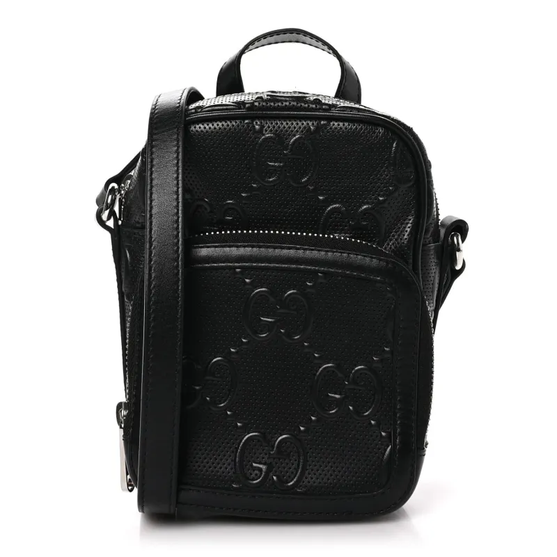 Gucci Calfskin GG Tennis Embossed Mini Double Zip Messenger Bag Black (Pre-Owned) sold by Zulily
