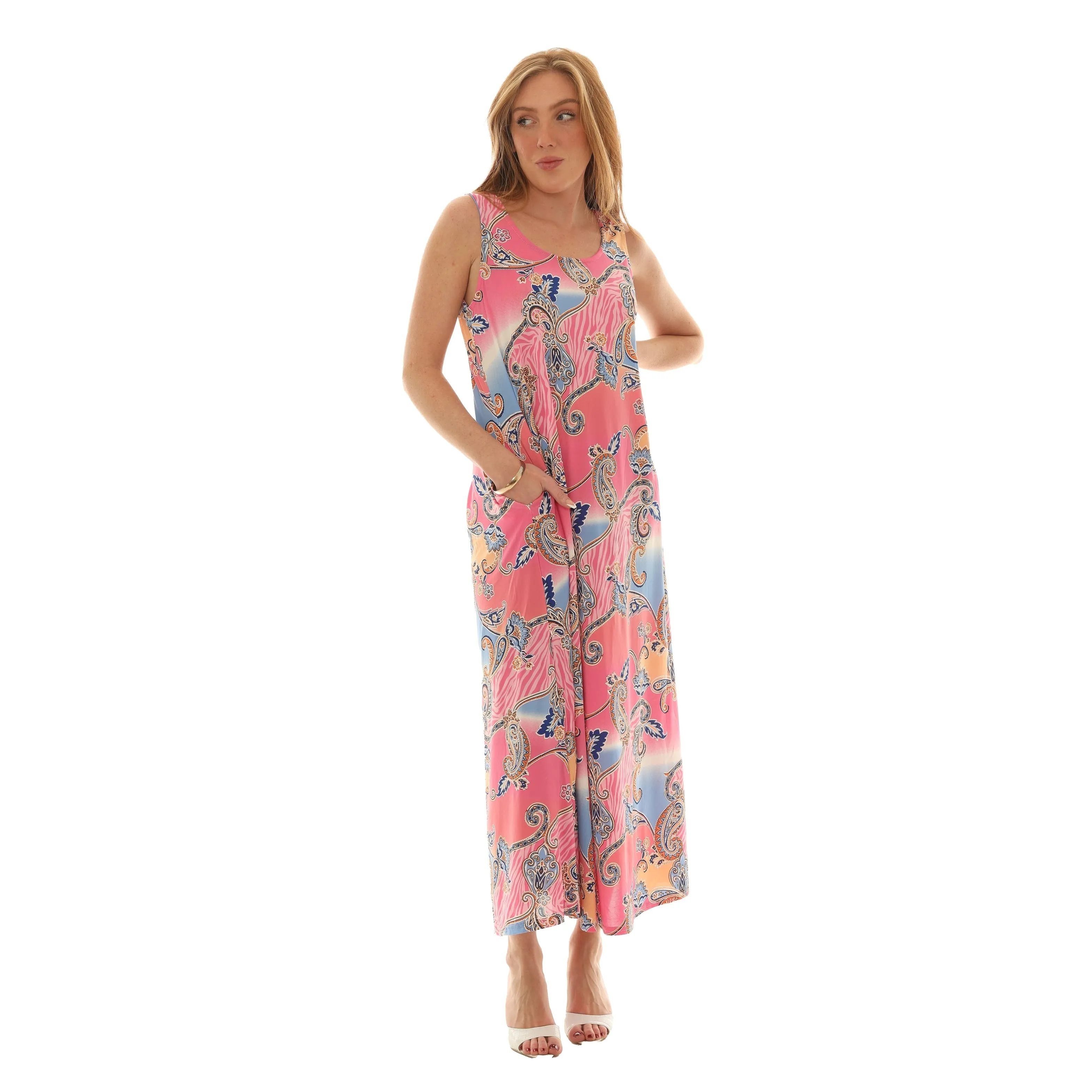 Printed Paisley Sleeveless Long Dress sold by Zulily