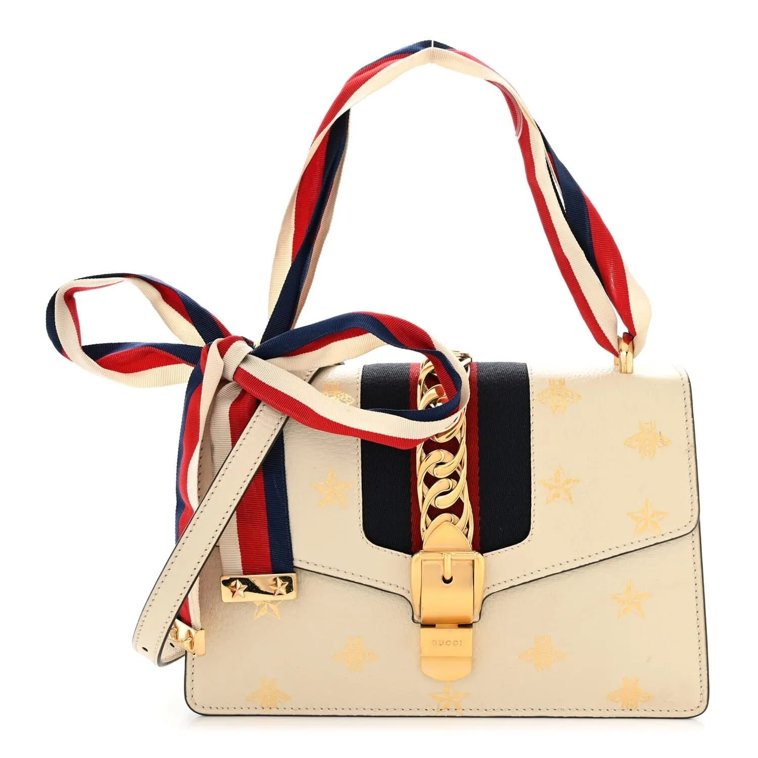Gucci Textured Calfskin Bee Star Print Small Sylvie Shoulder Bag Mystic White (Pre- sold by Zulily