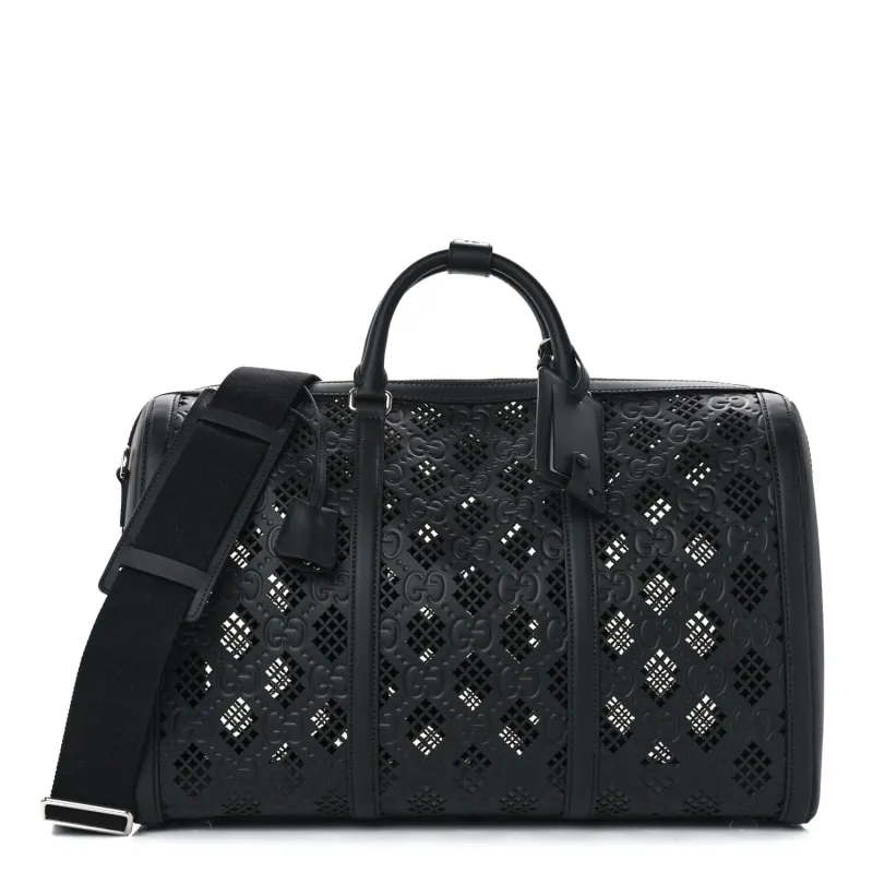 Gucci Calfskin Cut Out GG Embossed Medium Duffle Bag Harness Black (Pre-Owned) sold by Zulily