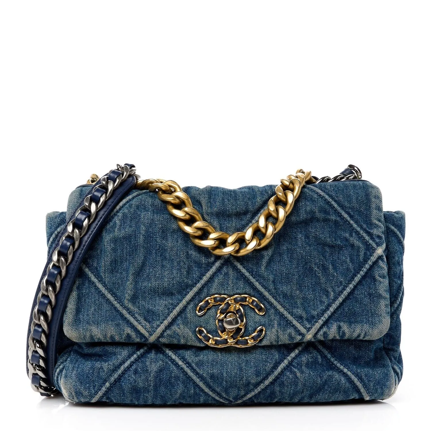Chanel Denim Quilted Medium Chanel 19 Flap Blue (Pre-Owned) sold by Zulily