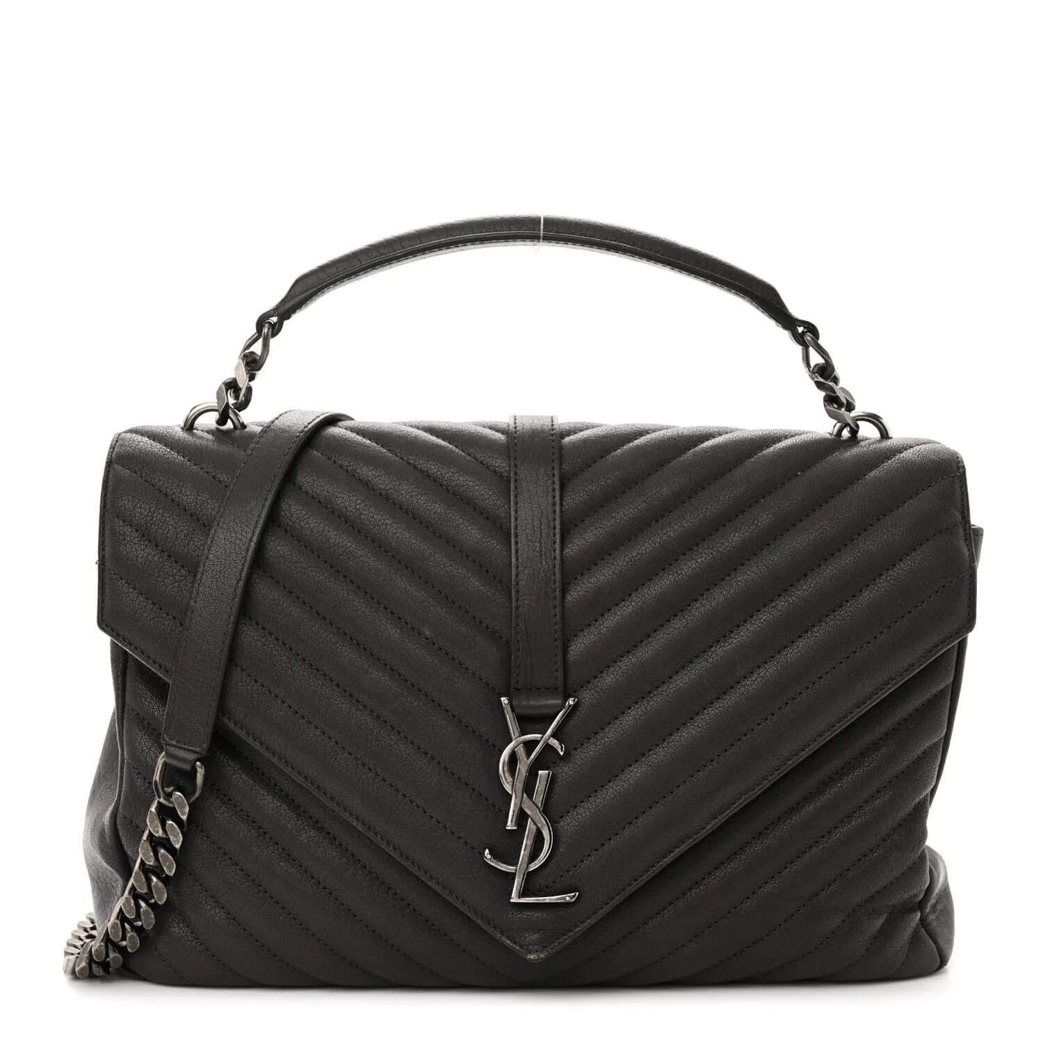 Saint Laurent Sheepskin Matelasse Chevron Monogram Large College Satchel Dark Anthr sold by Zulily
