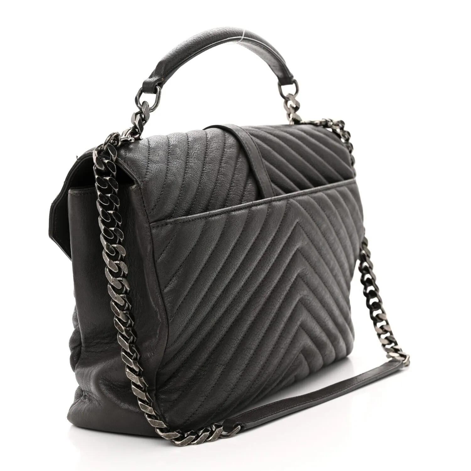 Saint Laurent Sheepskin Matelasse Chevron Monogram Large College Satchel Dark Anthr sold by Zulily product image thumbnail 3