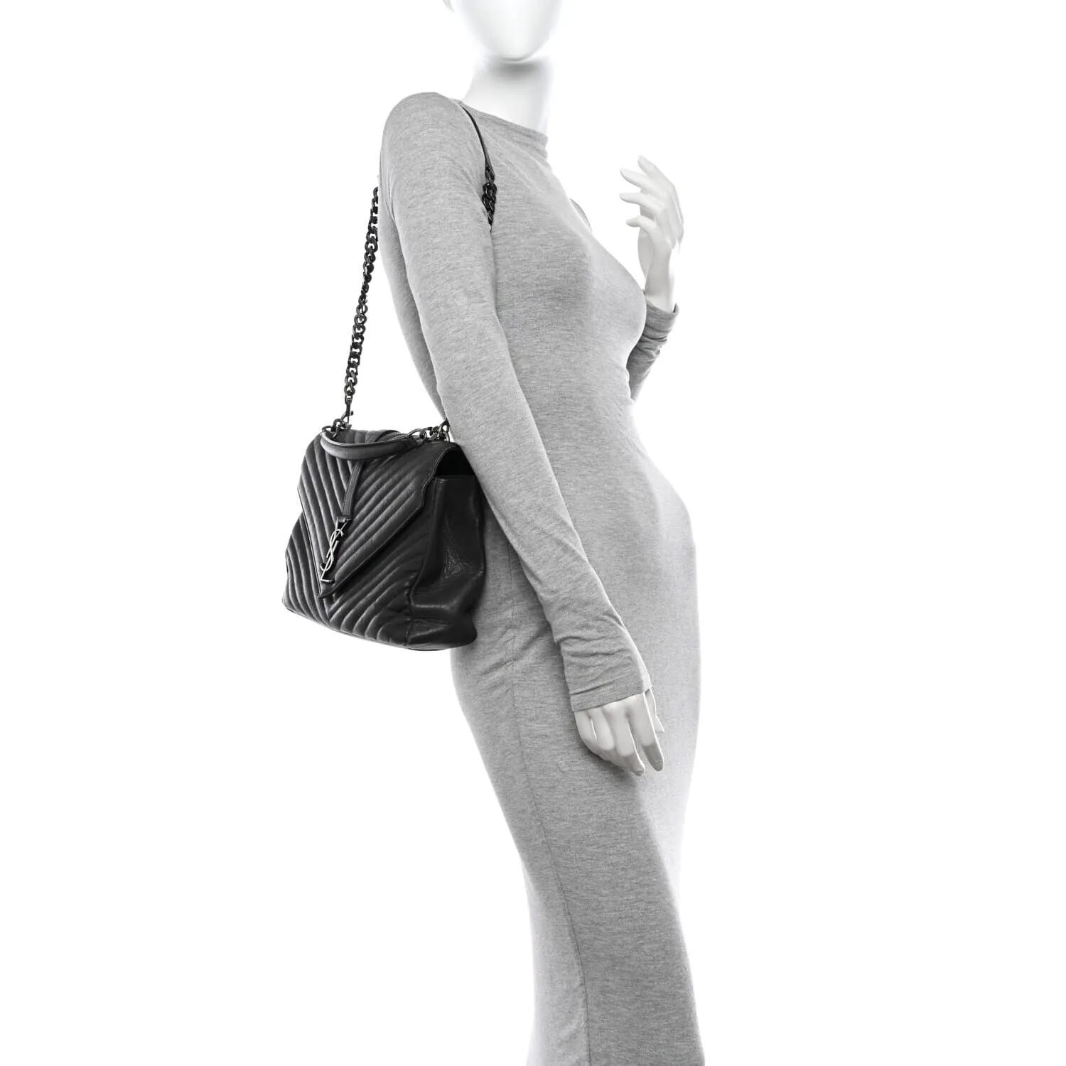 Saint Laurent Sheepskin Matelasse Chevron Monogram Large College Satchel Dark Anthr sold by Zulily product image thumbnail 2