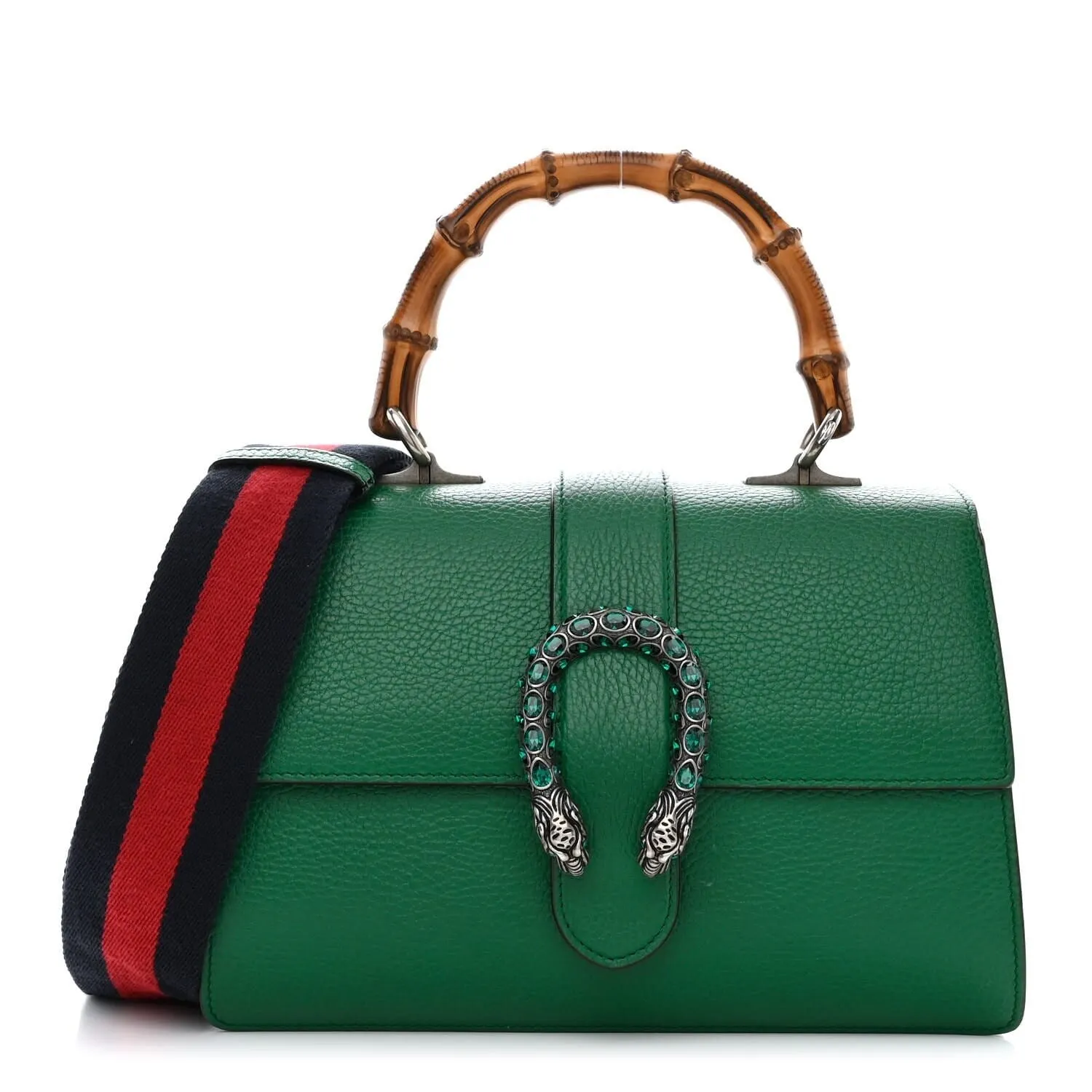 Gucci Dollar Calfskin Crystal Web Medium Dionysus Bamboo Top Handle Bag Emerald (Pr sold by Zulily
