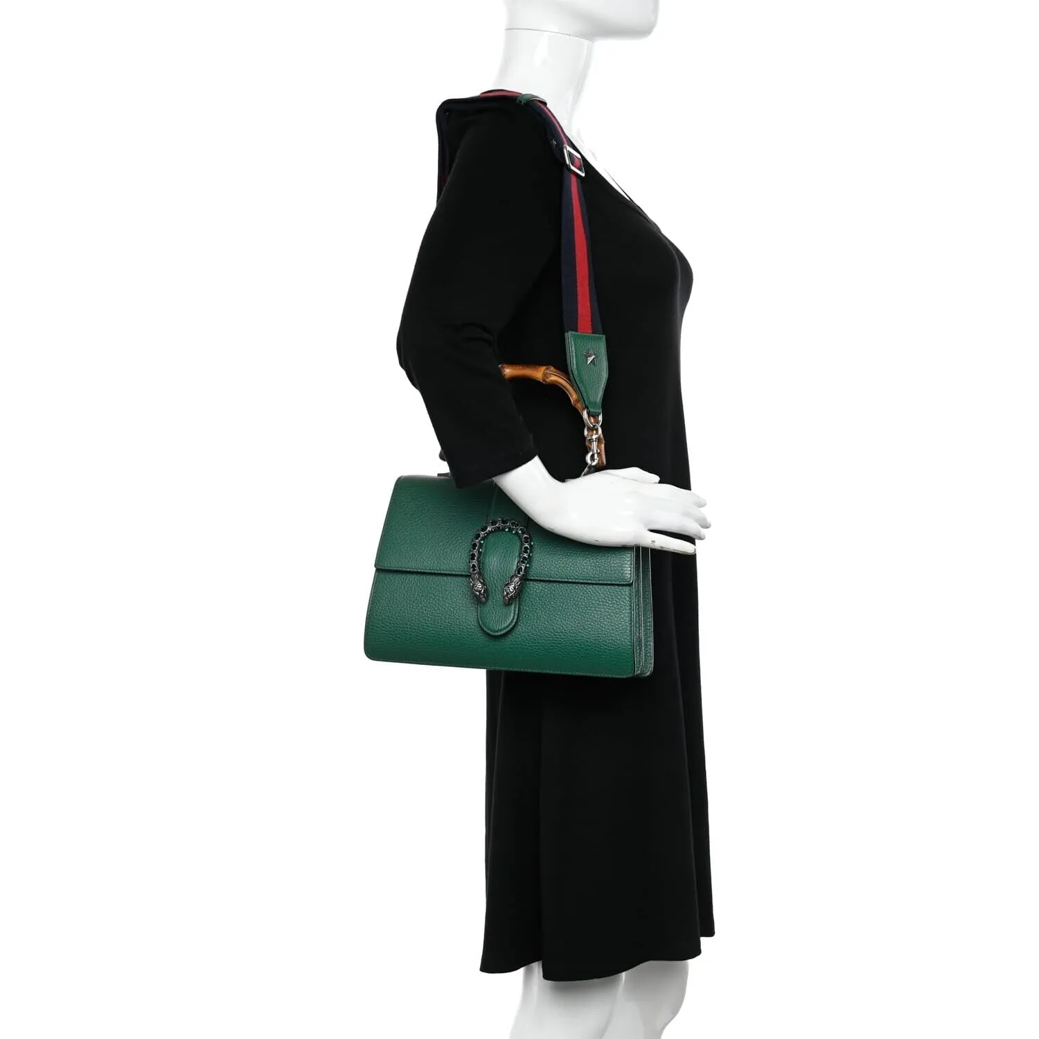 Gucci Dollar Calfskin Crystal Web Medium Dionysus Bamboo Top Handle Bag Emerald (Pr sold by Zulily product image thumbnail 2