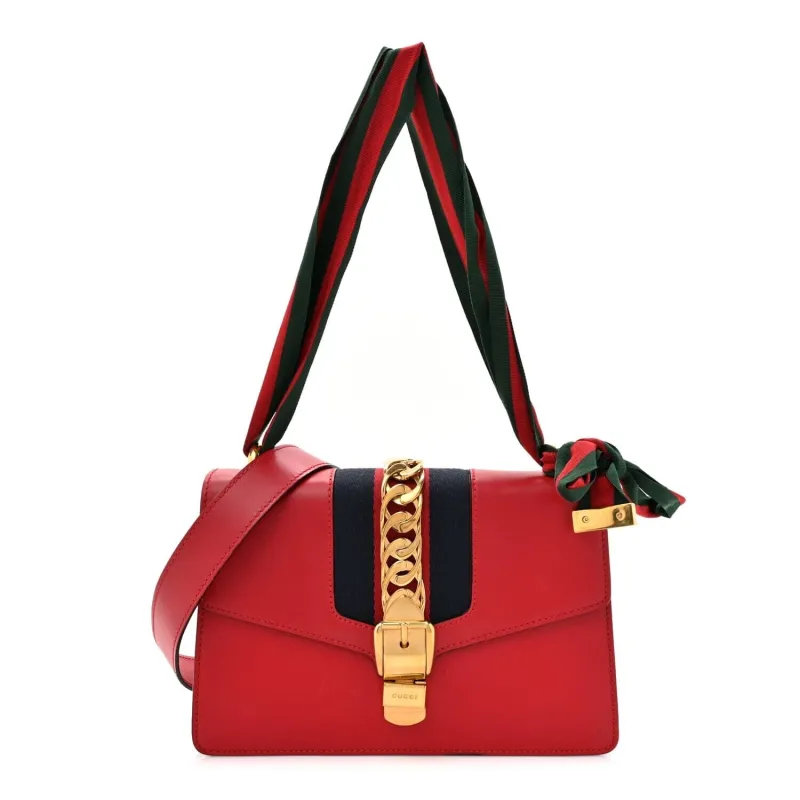 Gucci Calfskin Small Sylvie Shoulder Bag Hibiscus Red (Pre-Owned) sold by Zulily