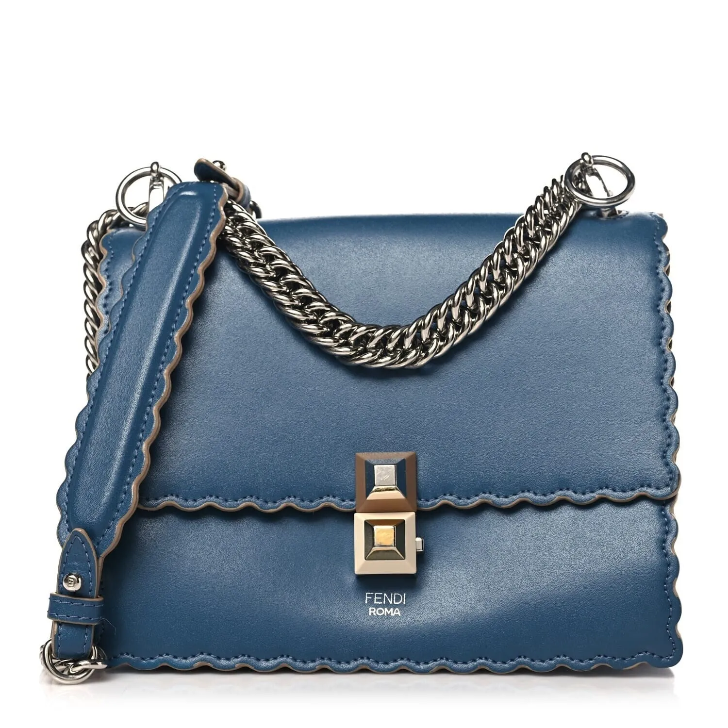 Fendi Vitello Liberty Scalloped Studded Small Kan I Shoulder Bag Balena (Pre-Owned) sold by Zulily