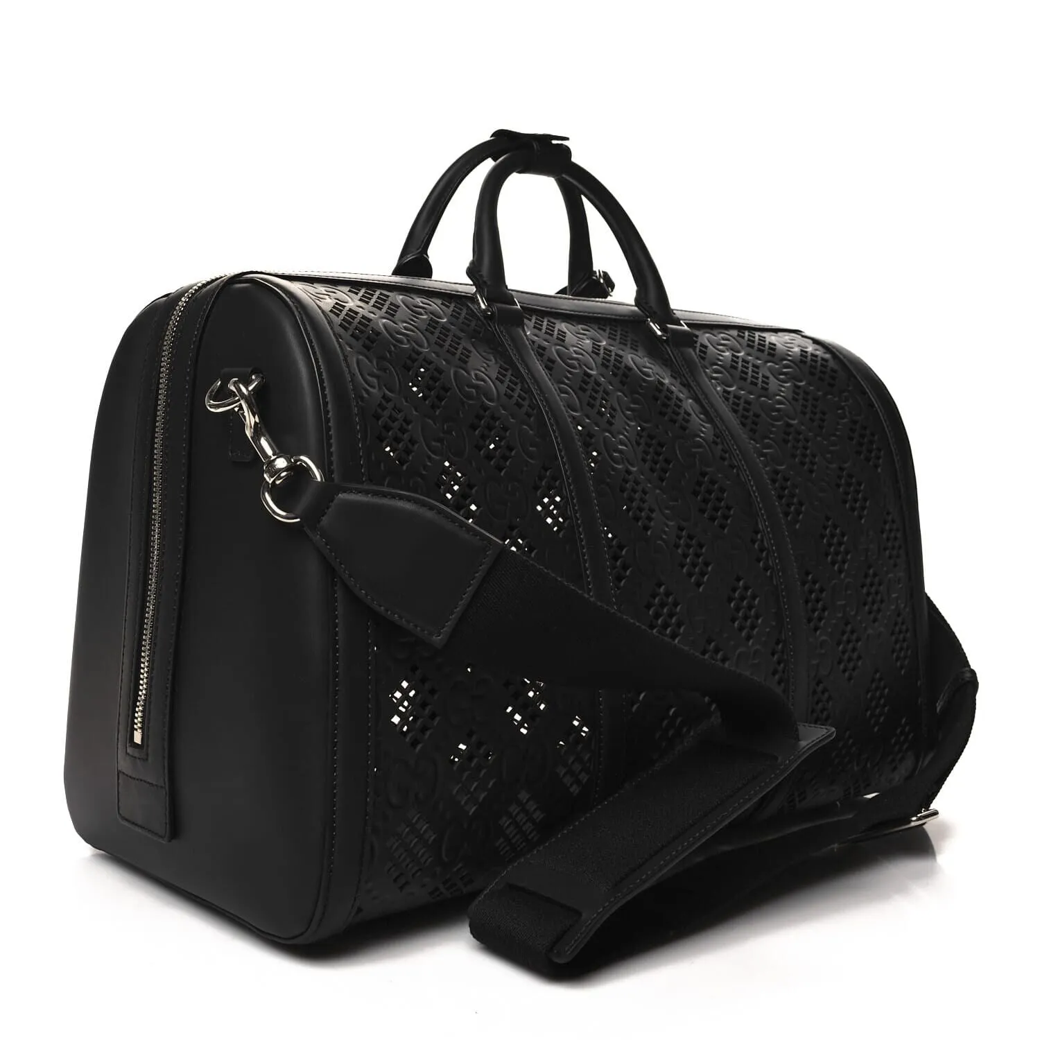 Gucci Calfskin Cut Out GG Embossed Medium Duffle Bag Harness Black (Pre-Owned) sold by Zulily product image thumbnail 2