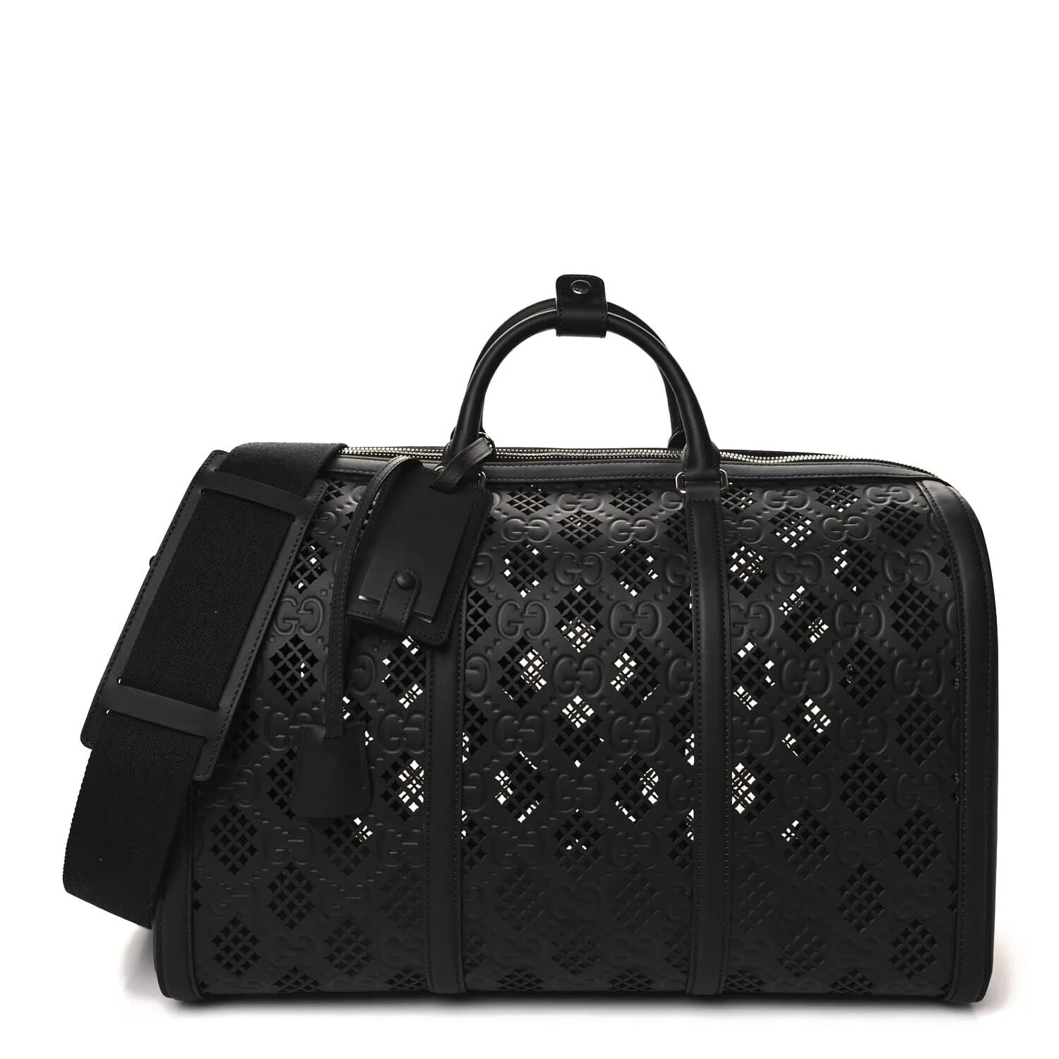 Gucci Calfskin Cut Out GG Embossed Medium Duffle Bag Harness Black (Pre-Owned) sold by Zulily