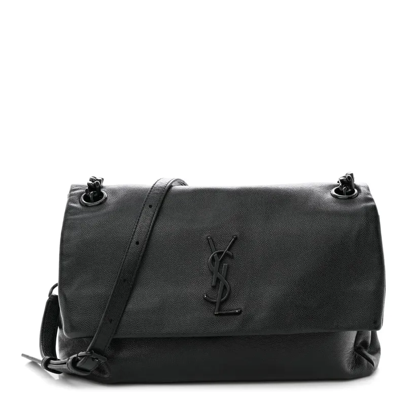 Saint Laurent Grain De Poudre Medium West Hollywood Monogram Fold-Over Black (Pre-O sold by Zulily