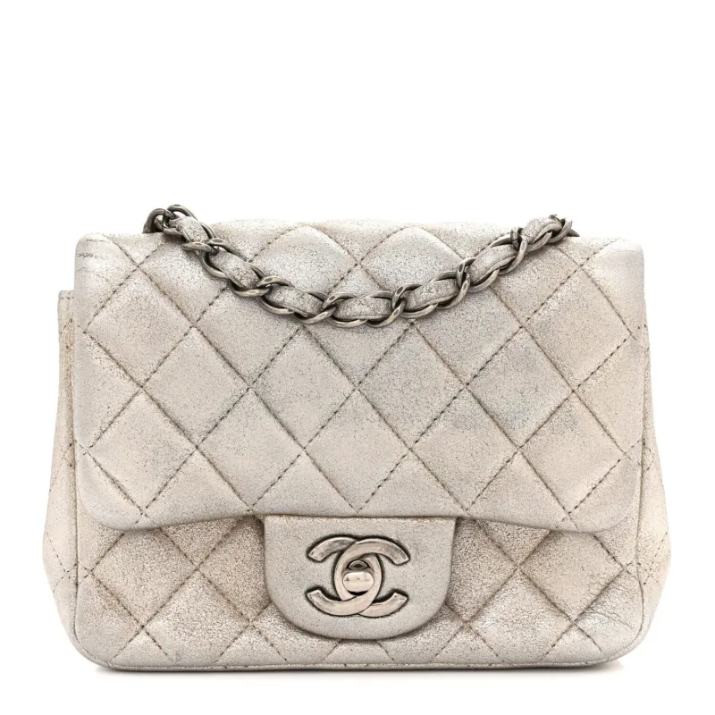 Chanel Metallic Lambskin Quilted Mini Square Flap Silver (Pre-Owned) sold by Zulily