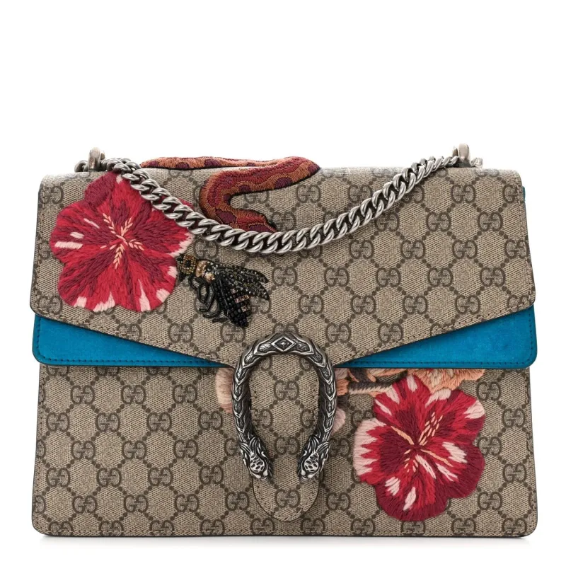 Gucci GG Supreme Monogram Bee Snake Embroidered Medium Dionysus Shoulder Bag Blue ( sold by Zulily