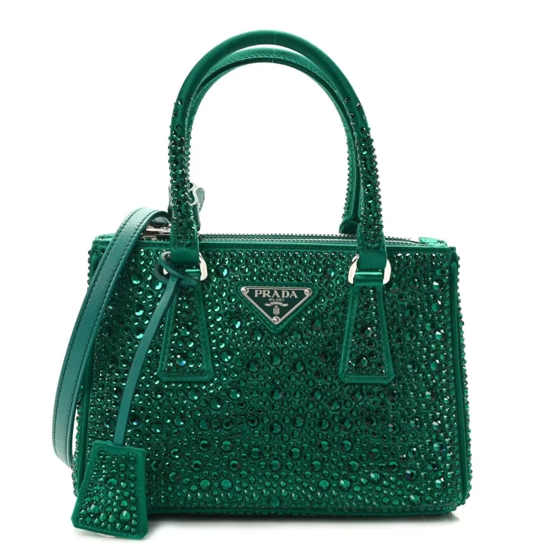 Prada Satin Crystal Mini Galleria Double Zip Tote Mango (Pre-Owned) sold by Zulily