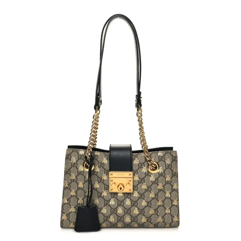 Gucci GG Supreme Monogram Bees Small Padlock Tote Beige Oro Black (Pre-Owned) sold by Zulily