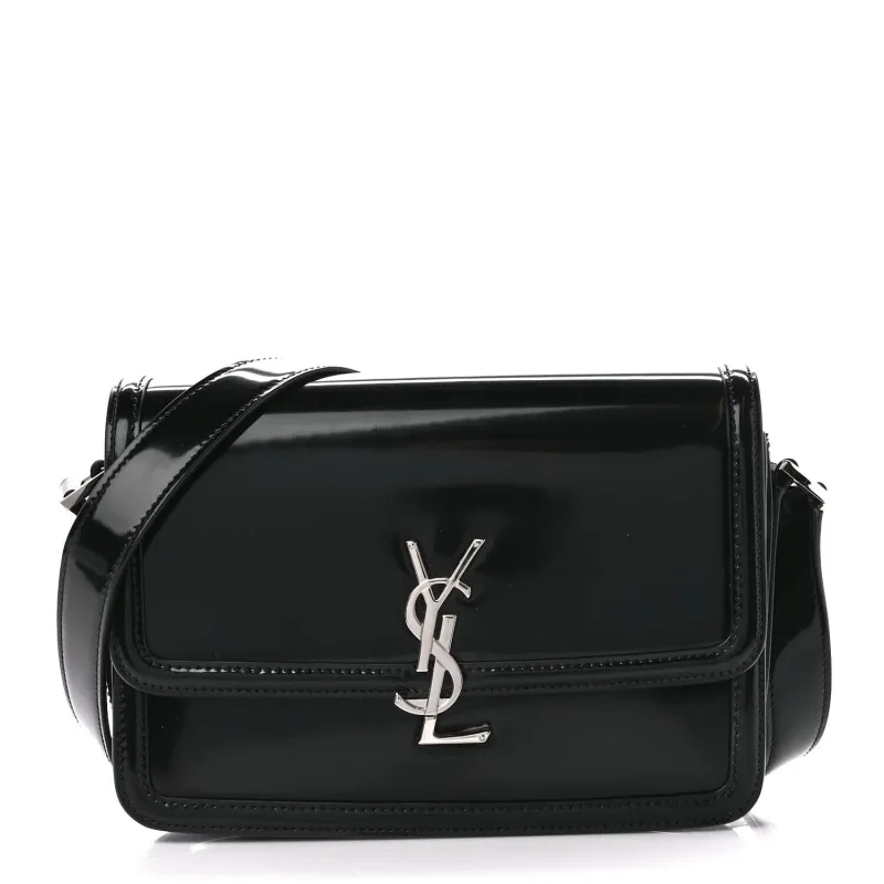 Saint Laurent Glazed Calfskin Monogram Medium Solferino Satchel Black (Pre-Owned) sold by Zulily