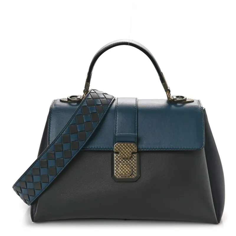 Bottega Veneta BOTTEGA VENETA Nappa Small Bicolor Piazza Bag Ferro Gray Denim (Pre- sold by Zulily