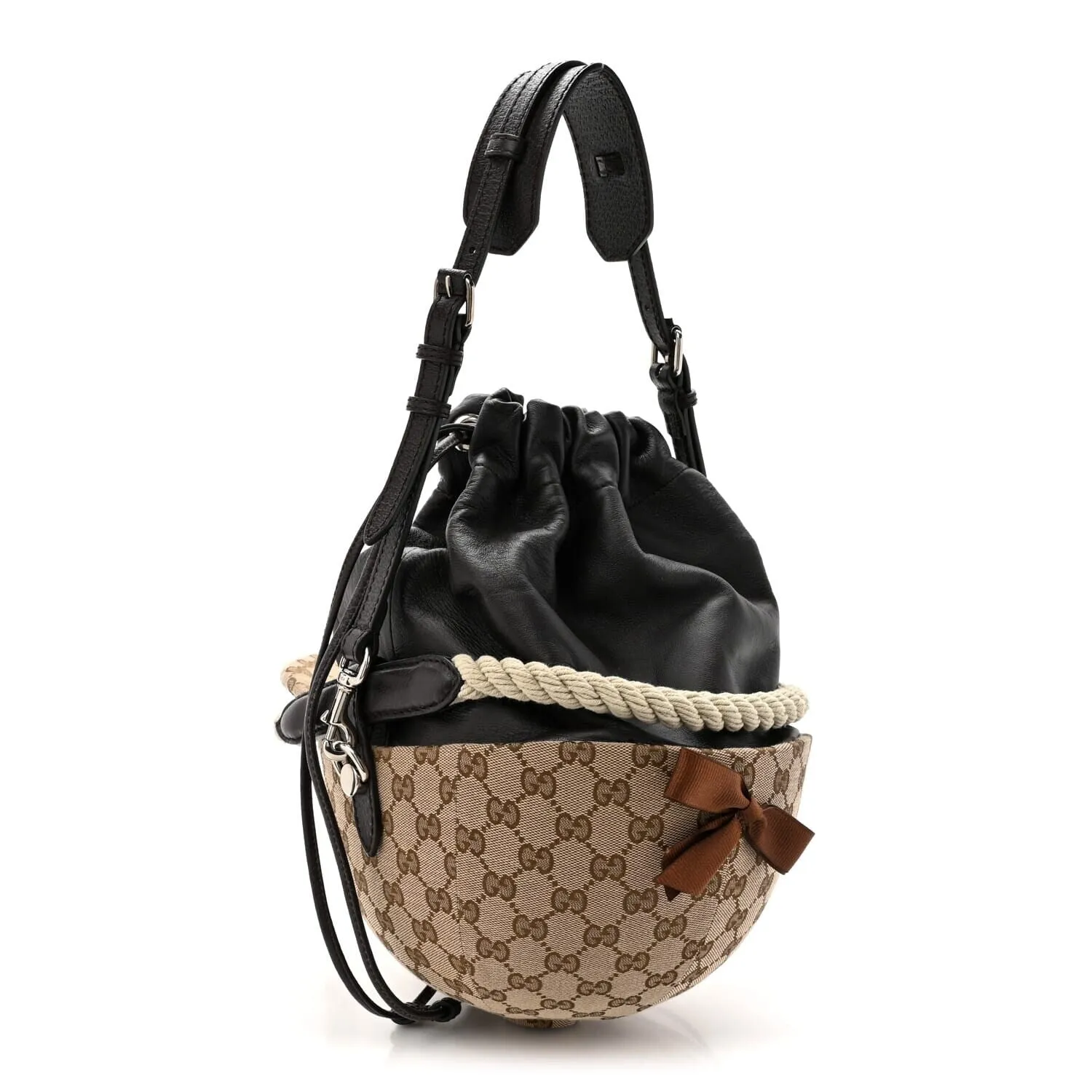Gucci GG Monogram Calfskin Equestrian Bucket Bag Brown (Pre-Owned) sold by Zulily product image thumbnail 3