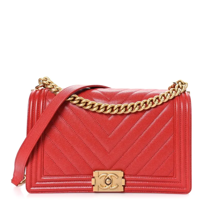 Chanel Caviar Chevron Quilted Medium Boy Flap Nude (Pre-Owned) sold by Zulily