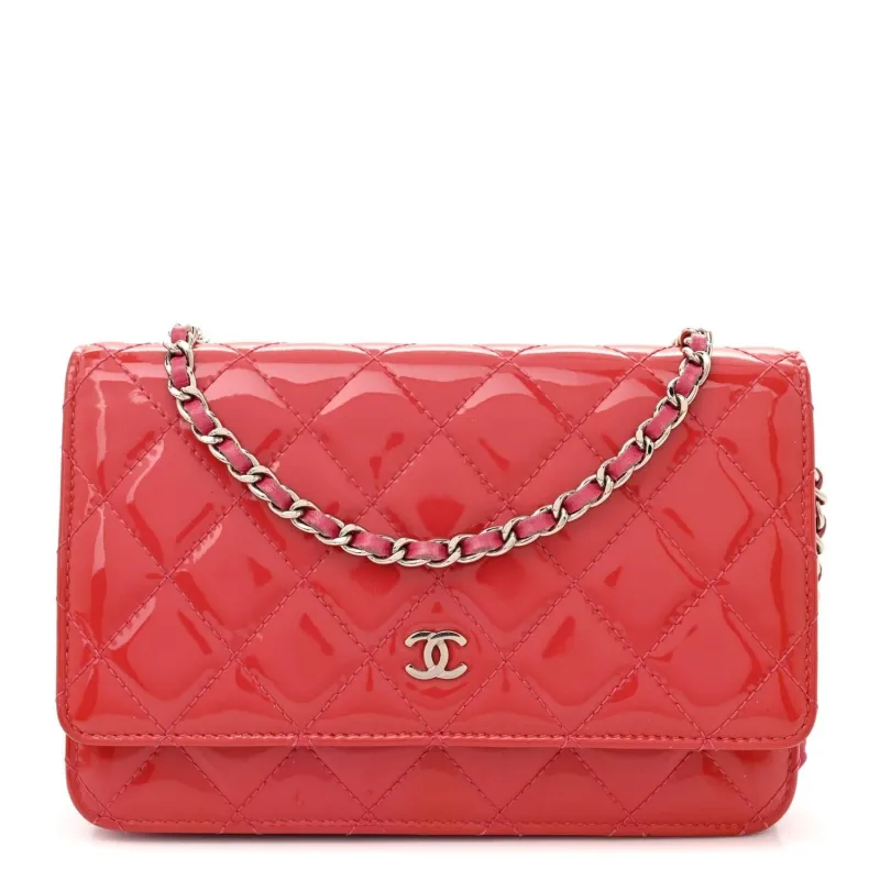 Chanel Patent Quilted Wallet On Chain WOC Dark Pink (Pre-Owned) sold by Zulily