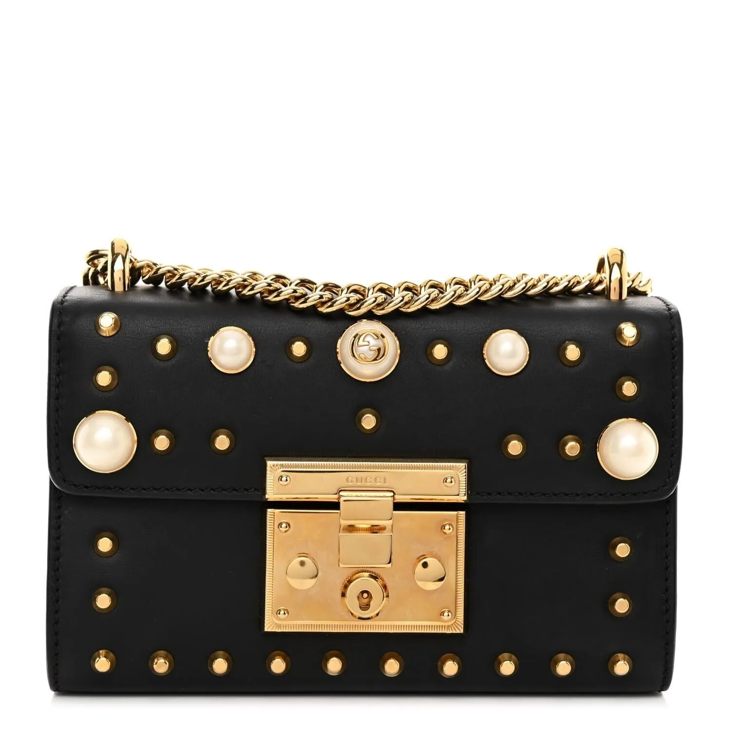 Gucci Calfskin Studded Small Padlock Shoulder Bag Black (Pre-Owned) sold by Zulily
