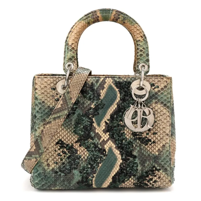 Dior Snakeskin Sequin Medium Lady Dior Green Multicolor (Pre-Owned) sold by Zulily