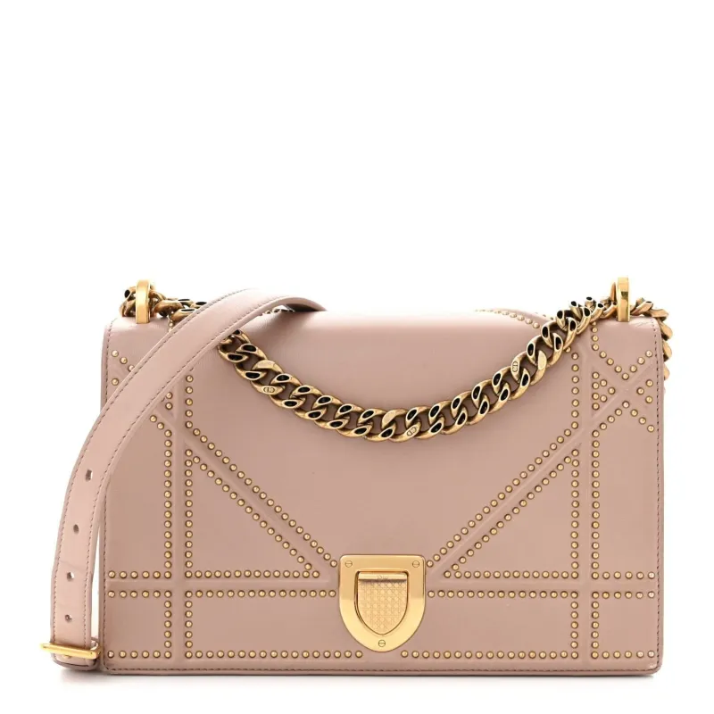 Dior Lambskin Studded Medium Diorama Flap Bag Nude (Pre-Owned) sold by Zulily