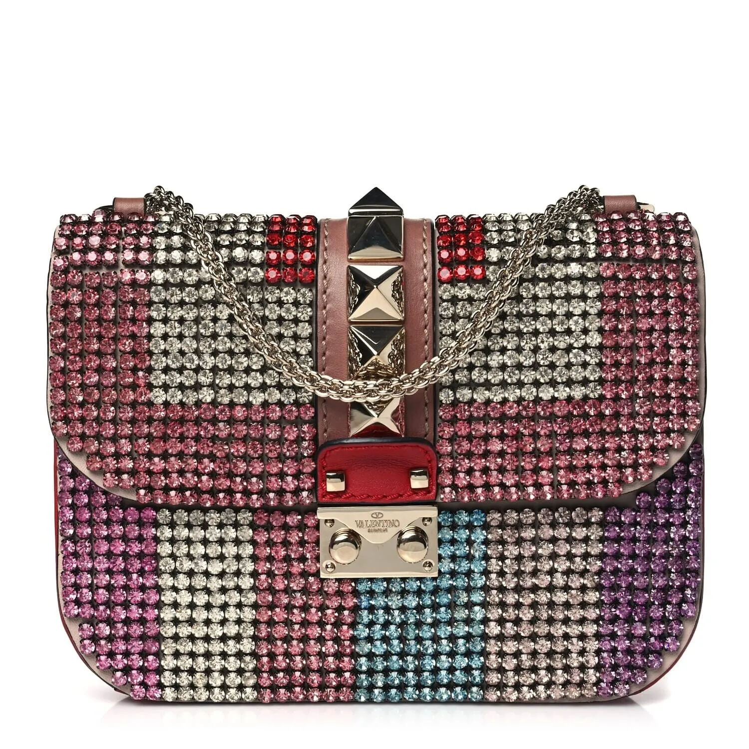 Valentino Garavani Vitello Crystal Embellished Small Glam Lock Rockstud Flap Multic sold by Zulily