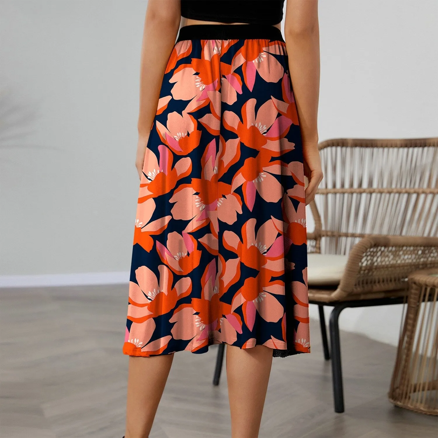 Pink & Orange Floral A-Line Skirt sold by Zulily product image thumbnail 2