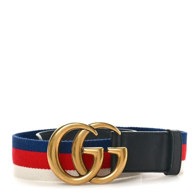 Gucci Nylon Calfskin Sylvie Web Double G 40mm Belt 65 26 Mystic White Hibiscus Red sold by Zulily