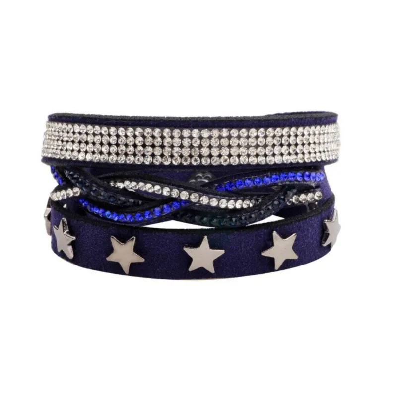 Faux Leather Blue Crystal Star Multi-strand Bracelet sold by Zulily