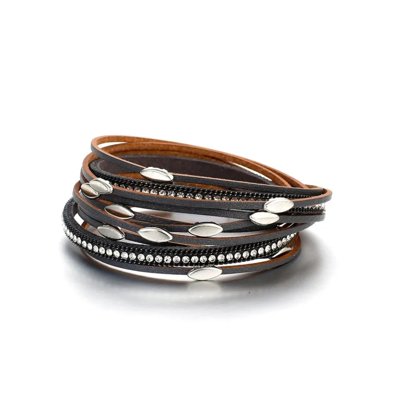 Black Silvertone Crystal Faux Leather Multi-strand Bracelet sold by Zulily