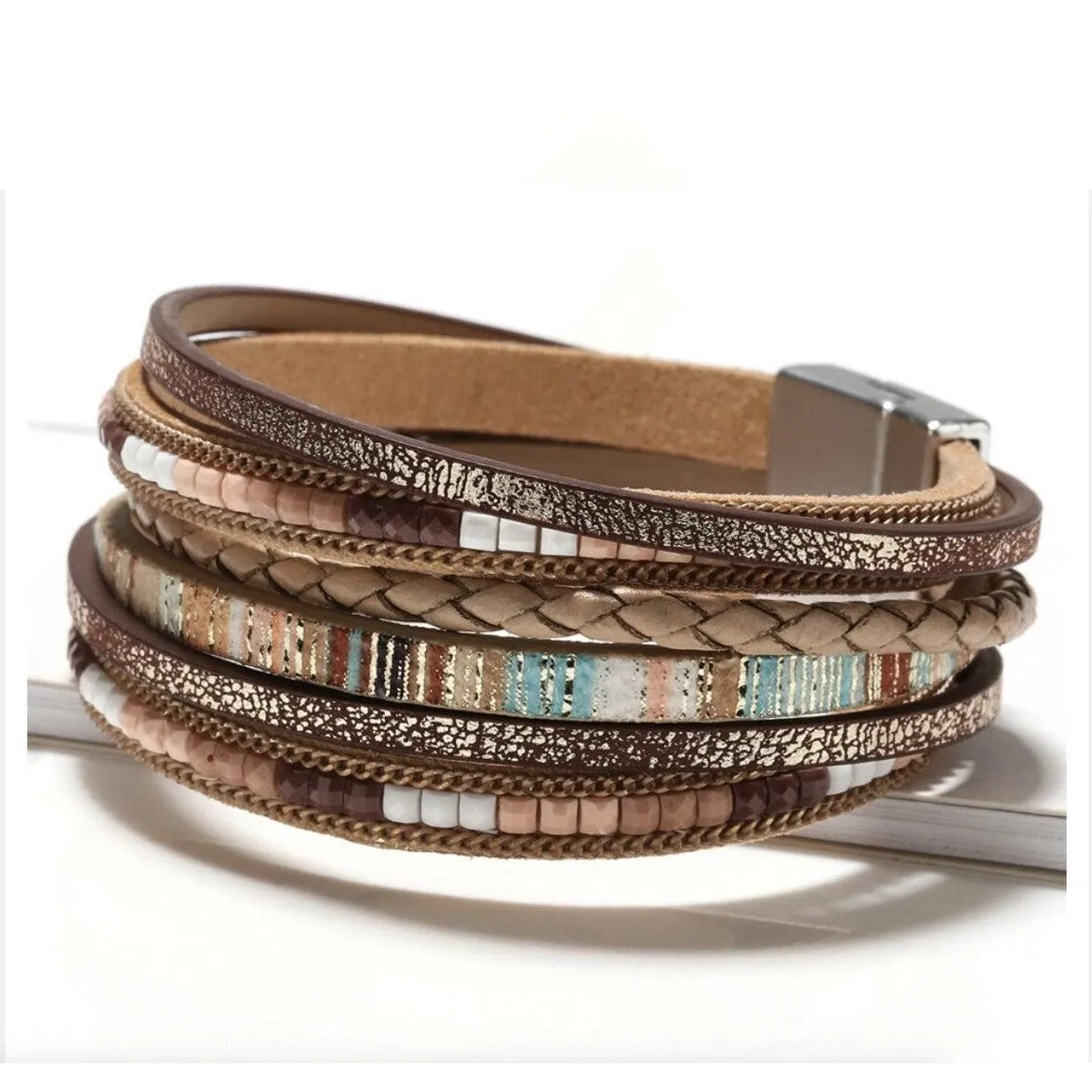 Brown Multi Colored Multi-strand Faux Leather Bracelet sold by Zulily