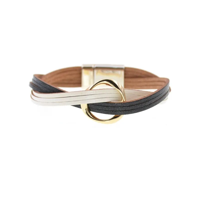 Black White Criss Cross Faux Leather Bracelet sold by Zulily