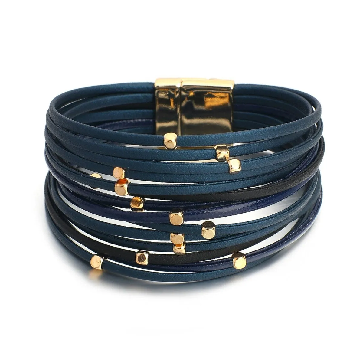Navy Faux Leather Goldtone Bracelet With Gold Accents sold by Zulily