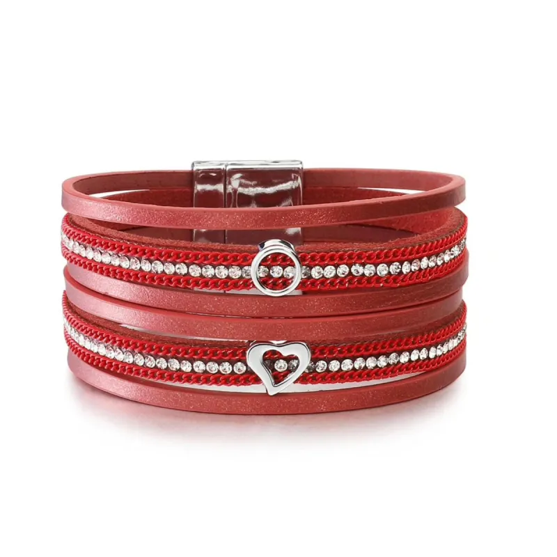 Red Silvertone Heart Faux Leather Bracelet sold by Zulily