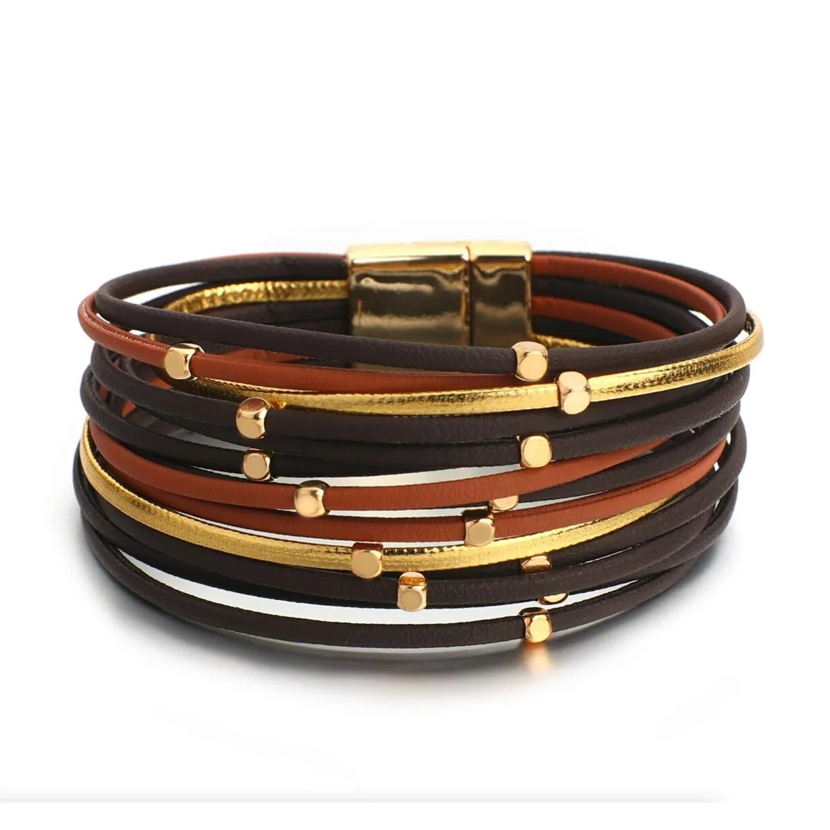 Brown, Black Goldtone Faux Leather Multi-strand Bracelet sold by Zulily