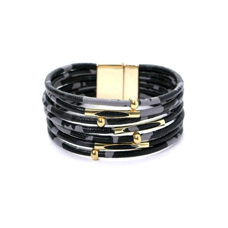 Black Grey Multi Strand Faux Leather Bracelet sold by Zulily