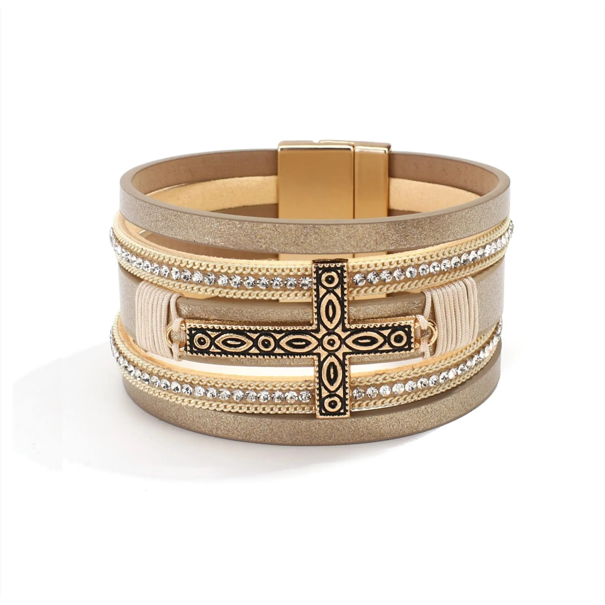 Goldtone Imitation Leather Boho Cross Bracelet sold by Zulily product image thumbnail 2