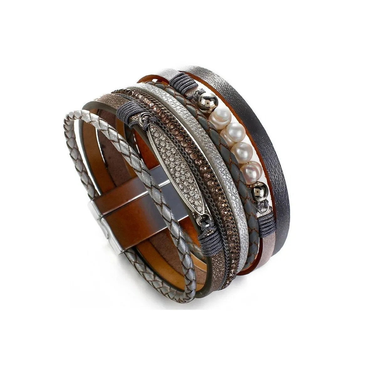 Faux Leather Grey Freshwater Pearl Multi Strand Bracelet sold by Zulily